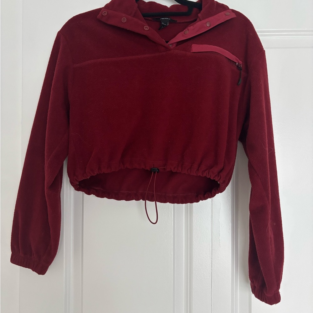 Forever 21 Cropped Burgundy Fleece Hoodie